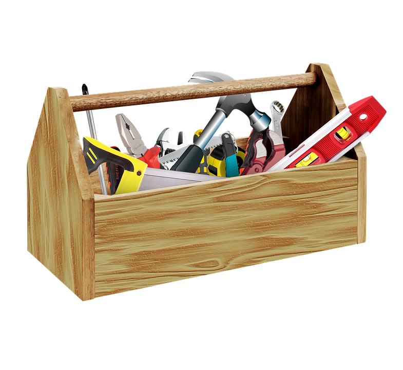 A carpentry toolbox with tools.
